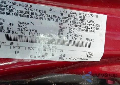 2014 Ford Focus Se из США, поврежденный, VIN 1FADP3F25EL211049